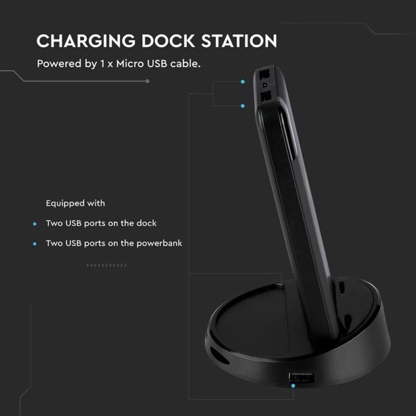 Power Bank Wireless Charging 8000mAh με Οθόνη και Βάση Φόρτισης Μαύρο V-TAC – 8863