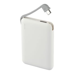 Power Bank 5000mAh Λευκό V-TAC με ενσωματωμένο καλώδιο – 8864