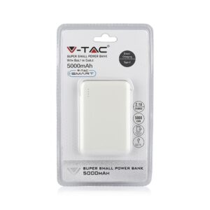 Power Bank 5000mAh Λευκό V-TAC με ενσωματωμένο καλώδιο – 8864