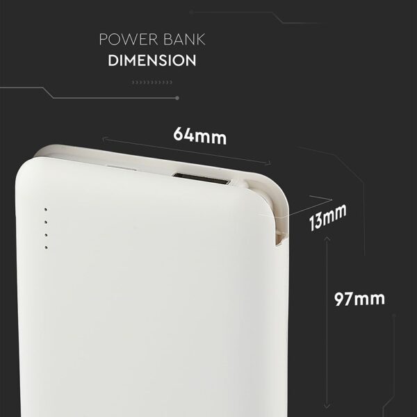 Power Bank 5000mAh Λευκό V-TAC με ενσωματωμένο καλώδιο – 8864