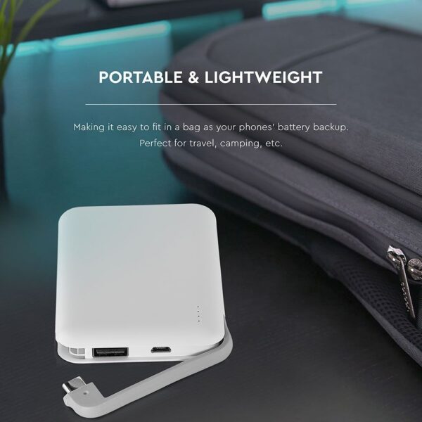 Power Bank 5000mAh Λευκό V-TAC με ενσωματωμένο καλώδιο – 8864