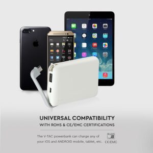 Power Bank 5000mAh Λευκό V-TAC με ενσωματωμένο καλώδιο – 8864