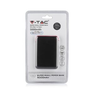 Power Bank 5000mAh Μαύρο V-TAC με ενσωματωμένο καλώδιο – 8865