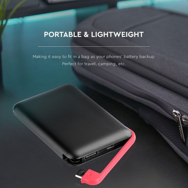 Power Bank 5000mAh Μαύρο V-TAC με ενσωματωμένο καλώδιο – 8865