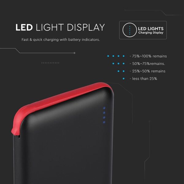 Power Bank 5000mAh Μαύρο V-TAC με ενσωματωμένο καλώδιο – 8865