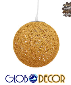GloboStar® OCEANA 01200 Vintage Κρεμαστό Φωτιστικό Οροφής Μονόφωτο 1 x E27 Μπεζ Ξύλινο Ψάθινο Rattan Φ20 x Υ20cm