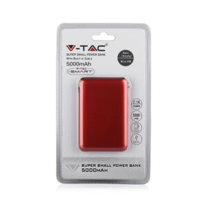 Power Bank 5000mAh Κόκκινο V-TAC με ενσωματωμένο καλώδιο – 8866