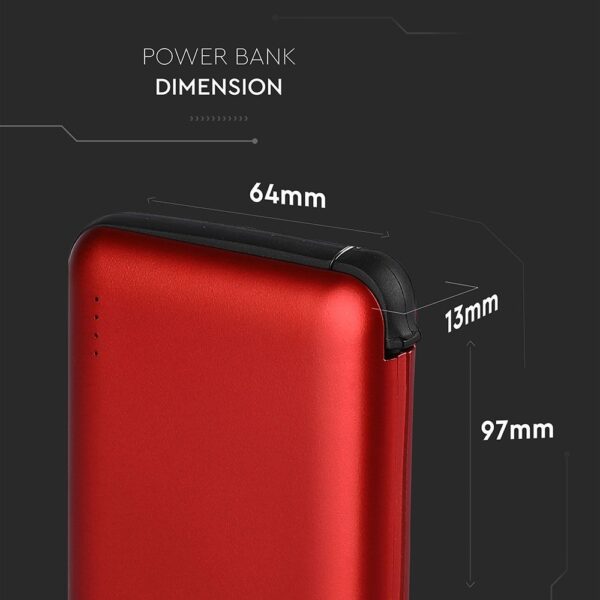 Power Bank 5000mAh Κόκκινο V-TAC με ενσωματωμένο καλώδιο – 8866
