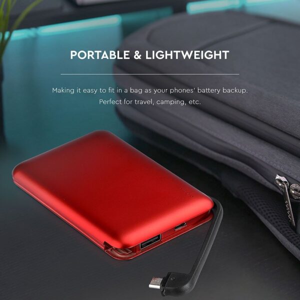 Power Bank 5000mAh Κόκκινο V-TAC με ενσωματωμένο καλώδιο – 8866