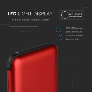 Power Bank 5000mAh Κόκκινο V-TAC με ενσωματωμένο καλώδιο – 8866