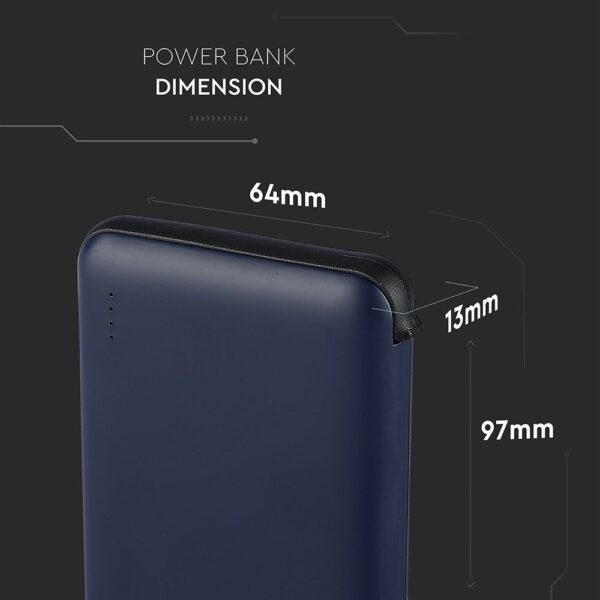 Power Bank 5000mAh Μπλε V-TAC με ενσωματωμένο καλώδιο – 8868
