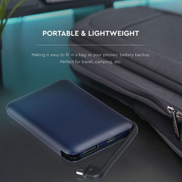 Power Bank 5000mAh Μπλε V-TAC με ενσωματωμένο καλώδιο – 8868