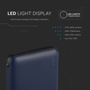 Power Bank 5000mAh Μπλε V-TAC με ενσωματωμένο καλώδιο – 8868