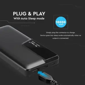 Power Bank 10000mAh με μαύρο σώμα USB Type-C V-TAC – 8869