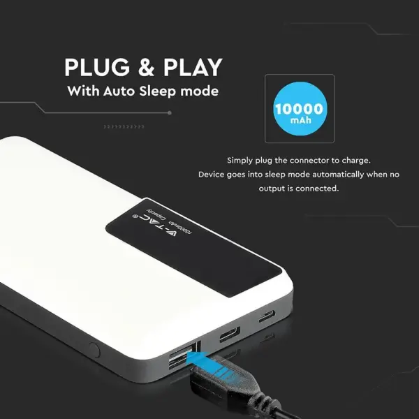 Power Bank 10000mAh με λευκό σώμα USB Type-C V-TAC – 8870
