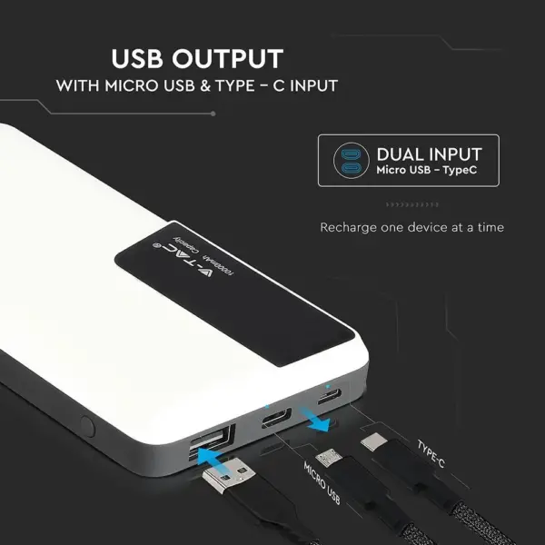 Power Bank 10000mAh με λευκό σώμα USB Type-C V-TAC – 8870