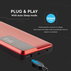 Power Bank 10000mAh με κόκκινο σώμα USB Type-C V-TAC – 8871