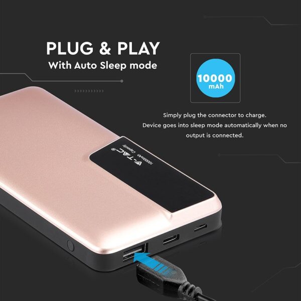Power Bank 10000mAh με ροζ σώμα USB Type-C V-TAC – 8873