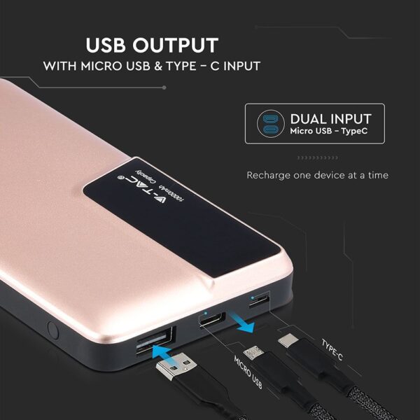 Power Bank 10000mAh με ροζ σώμα USB Type-C V-TAC – 8873
