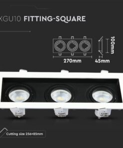 Τριπλή Βάση Σποτ GU10 – MR16 V-TAC Χωνευτή Ρυθμιζόμενη Λευκό+Μαύρο – 8878