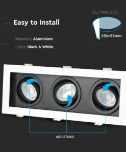 Τριπλή Βάση Σποτ GU10 – MR16 V-TAC Χωνευτή Ρυθμιζόμενη Λευκό+Μαύρο – 8878