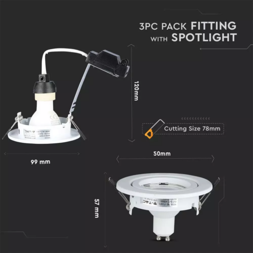 Λάμπα LED Spot GU10 SMD 5W Θερμό λευκό 3000K Λευκό συσκευασία 3 τμχ. V-TAC – 8881