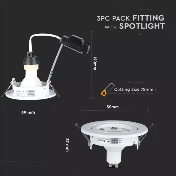 Λάμπα LED Spot GU10 SMD 5W Θερμό λευκό 3000K Λευκό συσκευασία 3 τμχ. V-TAC – 8881