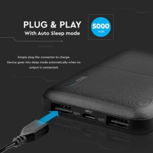 Power Bank 5000mAh με 2 Θύρες USB Μαύρο V-TAC – 8892