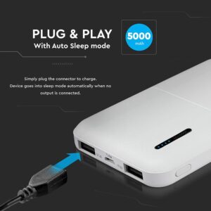 Power Bank 5000mAh με 2 Θύρες USB Λευκό V-TAC – 8893