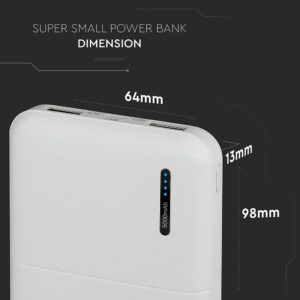 Power Bank 5000mAh με 2 Θύρες USB Λευκό V-TAC – 8893