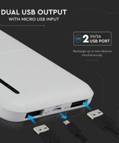 Power Bank 5000mAh με 2 Θύρες USB Λευκό V-TAC – 8893