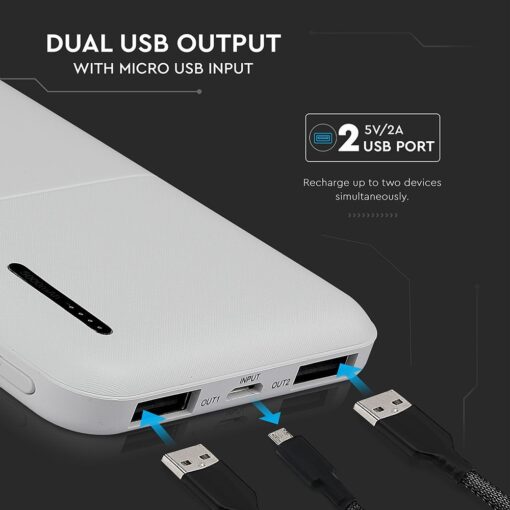 Power Bank 5000mAh με 2 Θύρες USB Λευκό V-TAC – 8893