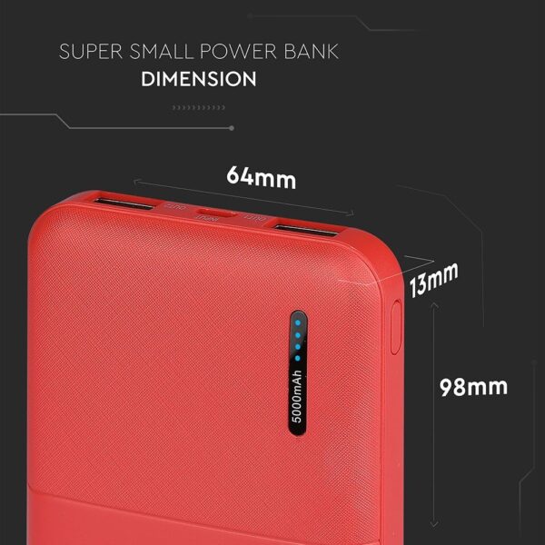 Power Bank 5000mAh με 2 Θύρες USB Κόκκινο V-TAC – 8894