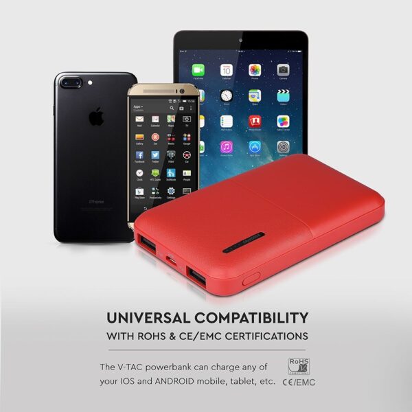 Power Bank 5000mAh με 2 Θύρες USB Κόκκινο V-TAC – 8894