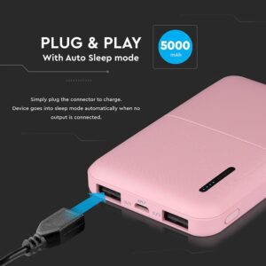 Power Bank 5000mAh με 2 Θύρες USB Ροζ V-TAC – 8895