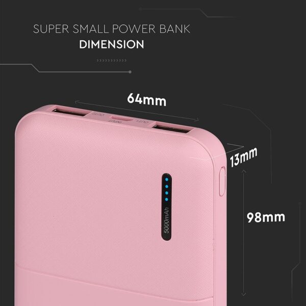Power Bank 5000mAh με 2 Θύρες USB Ροζ V-TAC – 8895