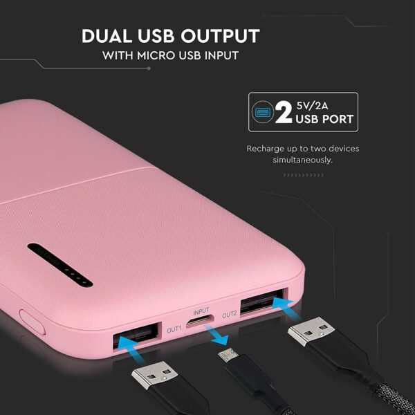 Power Bank 5000mAh με 2 Θύρες USB Ροζ V-TAC – 8895