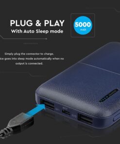 Power Bank 5000mAh με 2 Θύρες USB Μπλε Σκούρο V-TAC – 8896