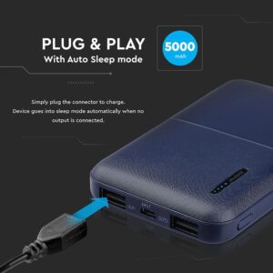 Power Bank 5000mAh με 2 Θύρες USB Μπλε Σκούρο V-TAC – 8896