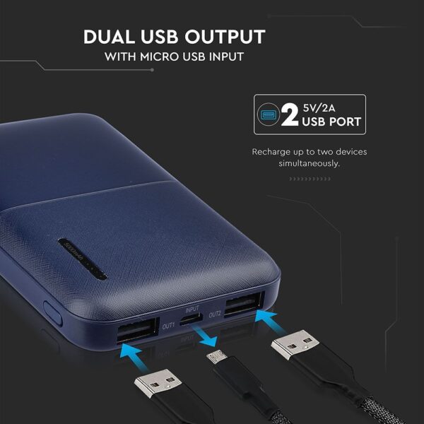 Power Bank 5000mAh με 2 Θύρες USB Μπλε Σκούρο V-TAC – 8896