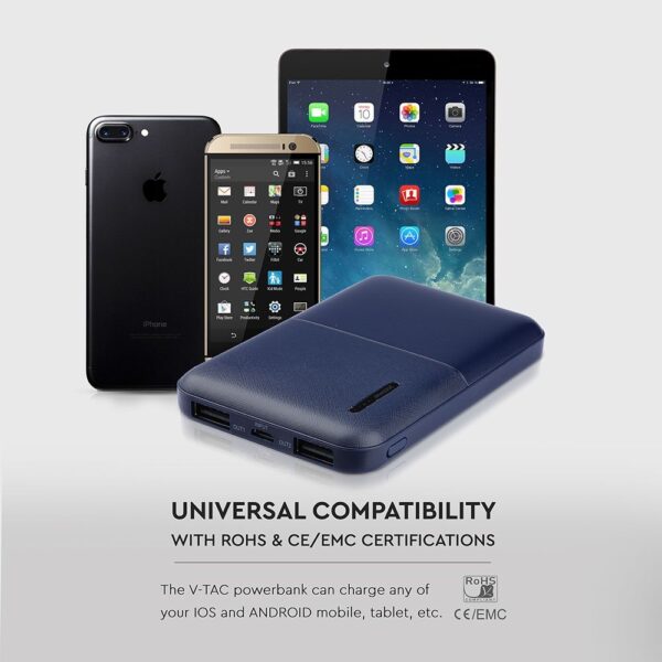 Power Bank 5000mAh με 2 Θύρες USB Μπλε Σκούρο V-TAC – 8896