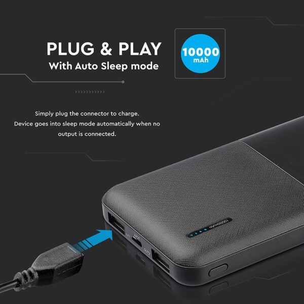 Power Bank 10000mAh με 2 Θύρες USB Μαύρο V-TAC – 8897