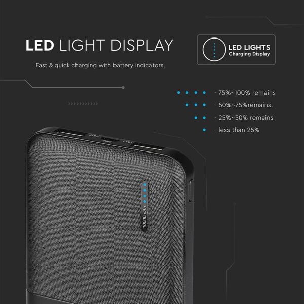 Power Bank 10000mAh με 2 Θύρες USB Μαύρο V-TAC – 8897