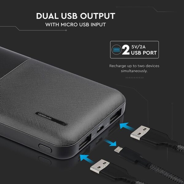 Power Bank 10000mAh με 2 Θύρες USB Μαύρο V-TAC – 8897