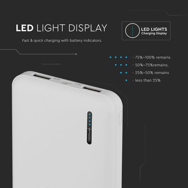 Power Bank 10000mAh Λευκό V-TAC – 8898