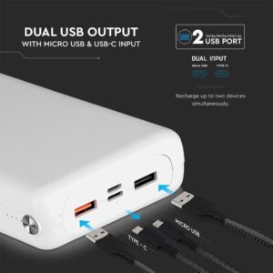 Power Bank 30000mAh Λευκό V-TAC – 8902