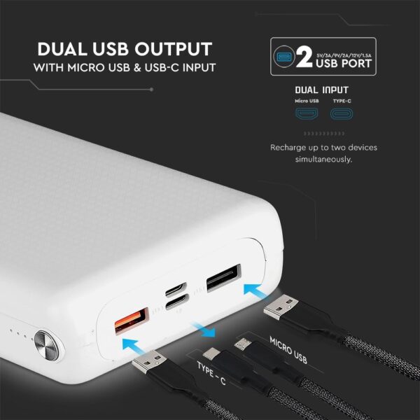 Power Bank 30000mAh Λευκό V-TAC – 8902