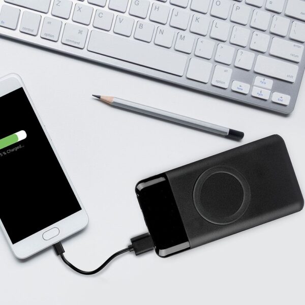 Power Bank 10000mAh, ασύρματο, μαύρο σώμα με 2 θύρες USB + TYPE C και ψηφιακή οθόνη V-TAC – 8905