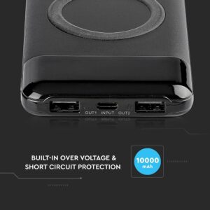 Power Bank 10000mAh, ασύρματο, μαύρο σώμα με 2 θύρες USB + TYPE C και ψηφιακή οθόνη V-TAC – 8905