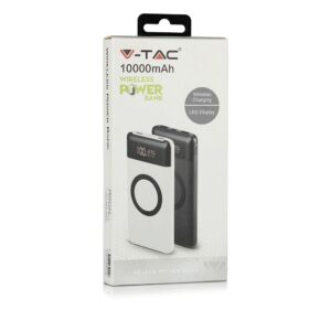 Power Bank 10000mAh, ασύρματο, μαύρο σώμα με 2 θύρες USB + TYPE C και ψηφιακή οθόνη V-TAC – 8905